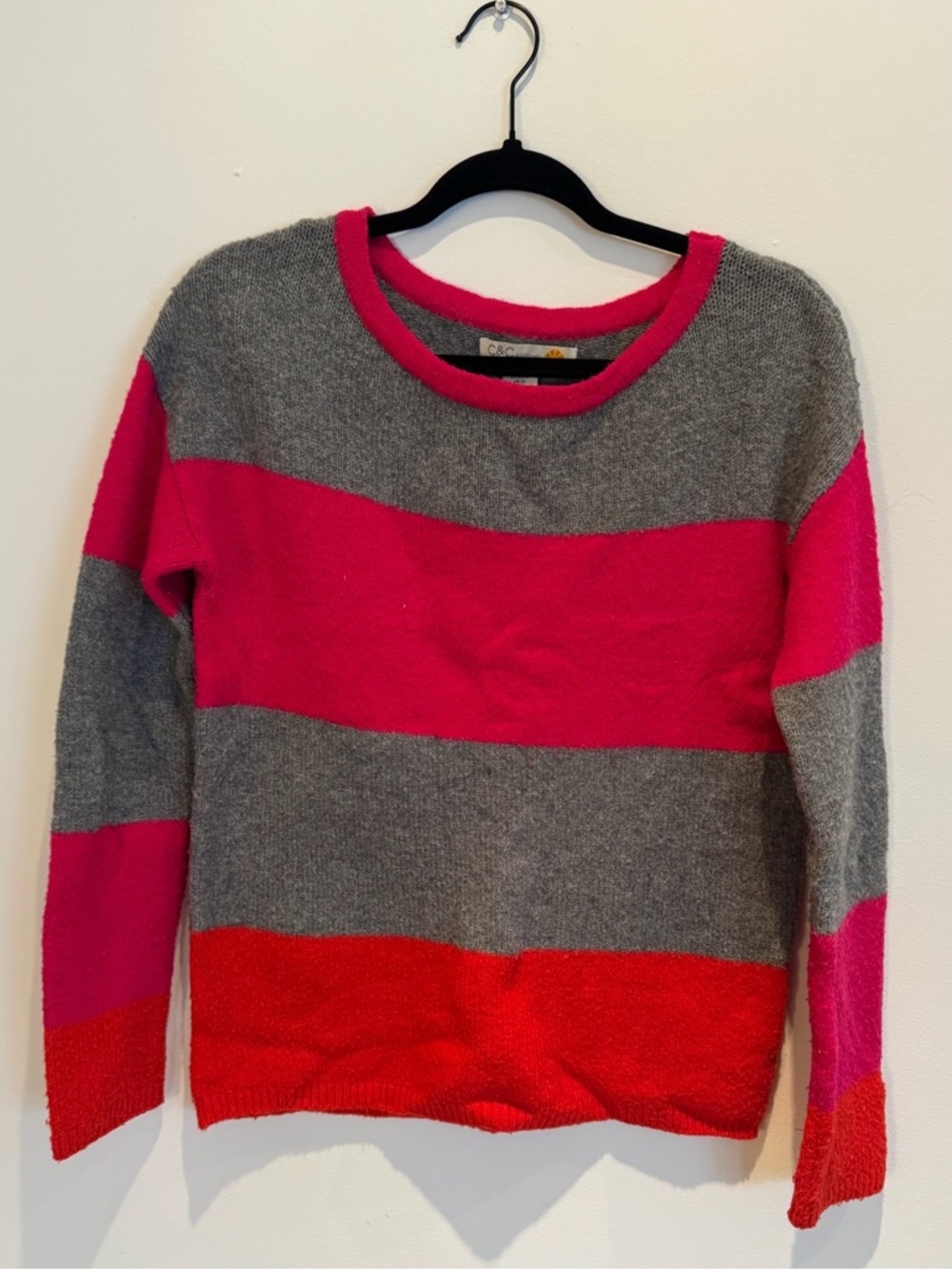 C&C California Women's Colorblock Pink and Grey Crewneck Sweater Size XS